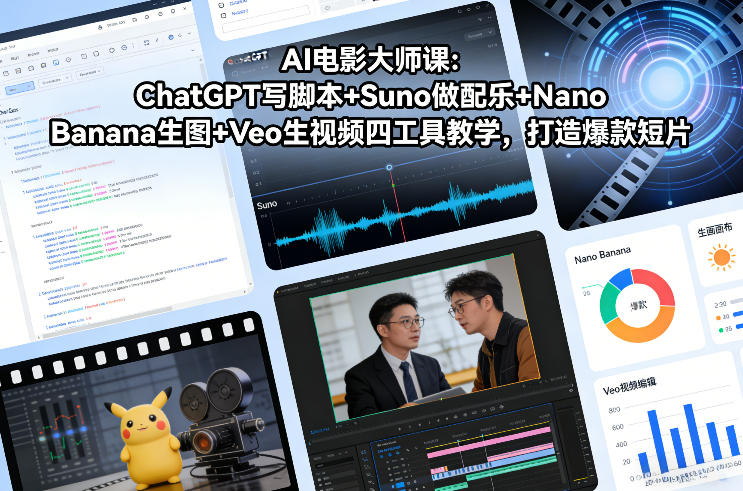 AI电影大师课：ChatGPT写脚本+Suno做配乐+Nano Banana生图+Veo生视频，打造爆款短片青祥项目库-闲云创业网-老谢轻创网-中创网-福缘网-冒泡网-资源之家-魔方项目库青祥项目库