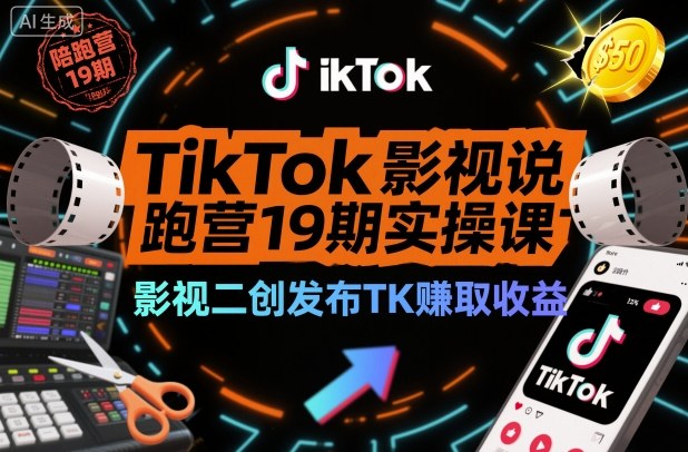 TikTok影视解说陪跑营19期实操课，影视二创发布TK賺取收益，万播收益50美金(更新)青祥项目库-闲云创业网-老谢轻创网-中创网-福缘网-冒泡网-资源之家-魔方项目库青祥项目库