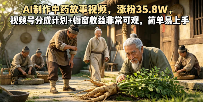 AI制作中药故事视频，涨粉35.8W，视频号分成计划+橱窗收益非常可观，简单易上手青祥项目库-闲云创业网-老谢轻创网-中创网-福缘网-冒泡网-资源之家-魔方项目库青祥项目库