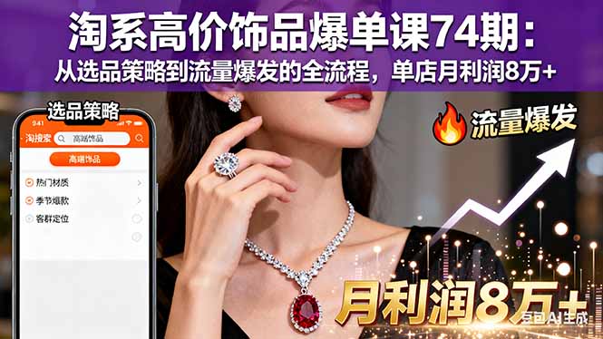 淘系高价饰品爆单课74期：从选品策略到流量爆发的全流程，单店月利润8万+青祥项目库-闲云创业网-老谢轻创网-中创网-福缘网-冒泡网-资源之家-魔方项目库青祥项目库