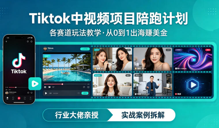 某大佬的Tiktok中视频项目陪跑，涵盖TK各个赛道玩法教学，从0到1出海賺美金青祥项目库-闲云创业网-老谢轻创网-中创网-福缘网-冒泡网-资源之家-魔方项目库青祥项目库