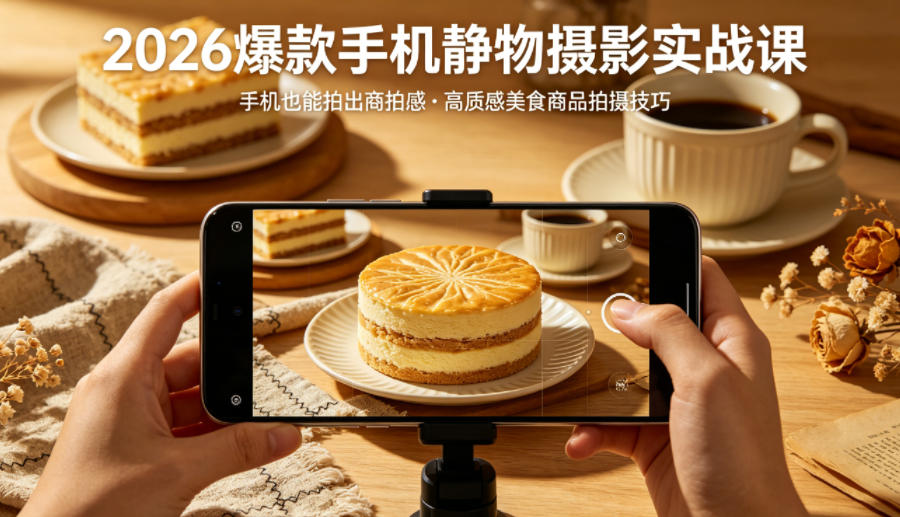 2026爆款手机静物摄影实战课，手机也能拍出商拍感，学会拍出高质感美食商品青祥项目库-闲云创业网-老谢轻创网-中创网-福缘网-冒泡网-资源之家-魔方项目库青祥项目库
