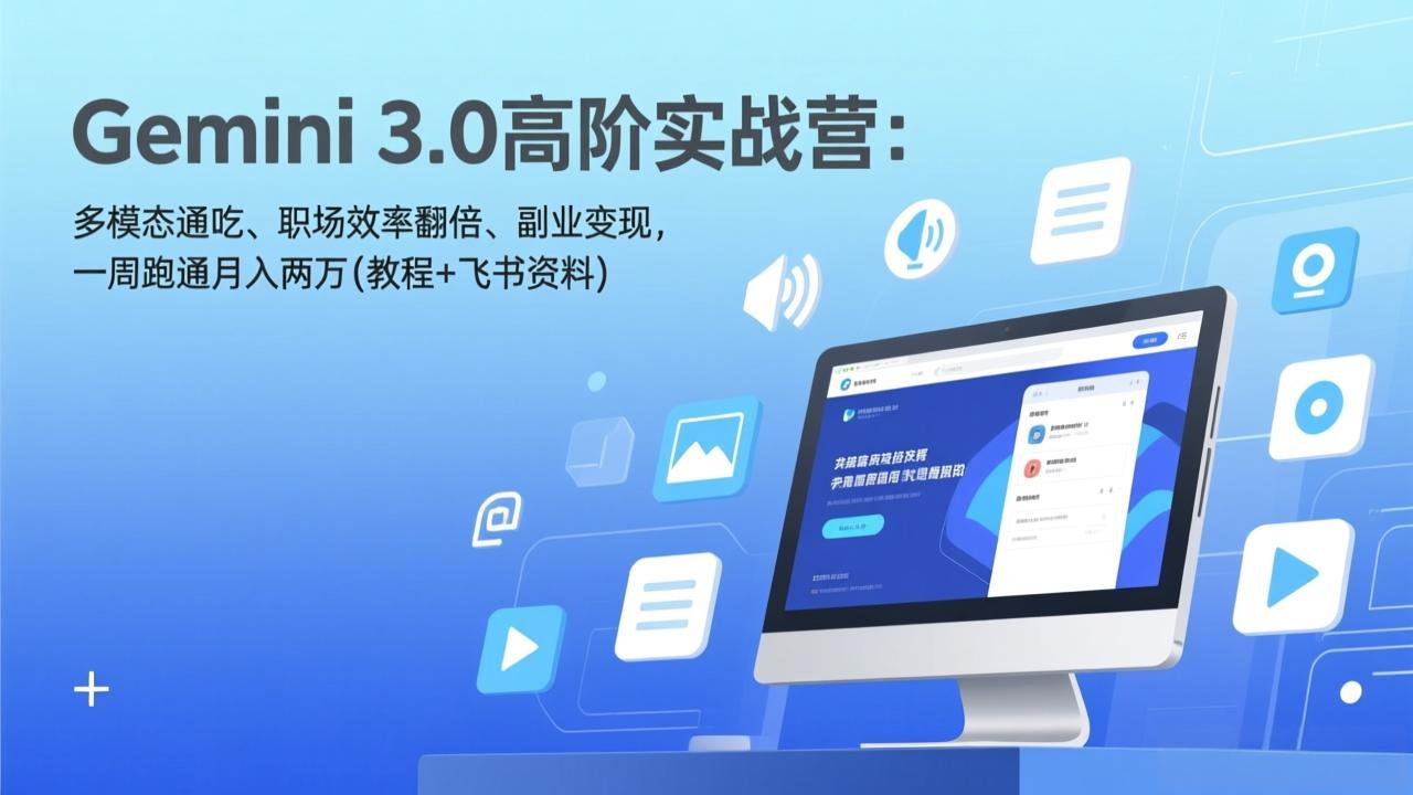 Gemini 3.0高阶实战营：多模态通吃、职场效率翻倍、副业变现，一周跑通月入两万(教程+飞书资料青祥项目库-闲云创业网-老谢轻创网-中创网-福缘网-冒泡网-资源之家-魔方项目库青祥项目库
