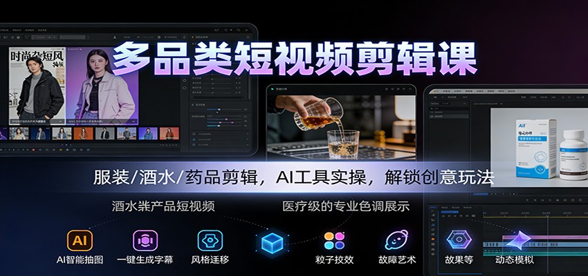 多品类短视频剪辑课:服装/酒水/药品剪辑,AI工具实操,解锁创意玩法青祥项目库-闲云创业网-老谢轻创网-中创网-福缘网-冒泡网-资源之家-魔方项目库青祥项目库