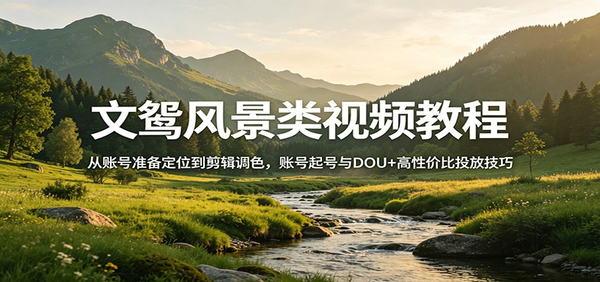 文鸳风景类视频教程：从账号准备定位到剪辑调色，账号起号与DOU+高性价比投放技巧青祥项目库-闲云创业网-老谢轻创网-中创网-福缘网-冒泡网-资源之家-魔方项目库青祥项目库