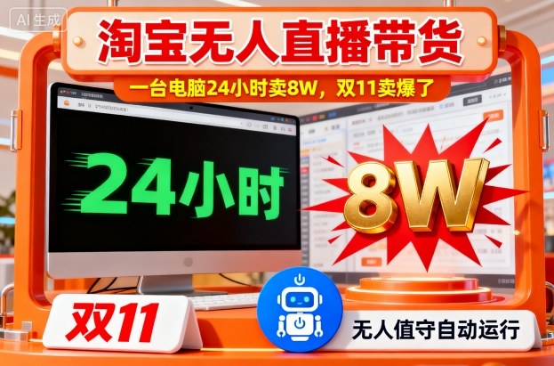 淘宝无人直播带货,一台电脑214小时卖8W,双11卖爆了【揭秘】青祥项目库-闲云创业网-老谢轻创网-中创网-福缘网-冒泡网-资源之家-魔方项目库青祥项目库