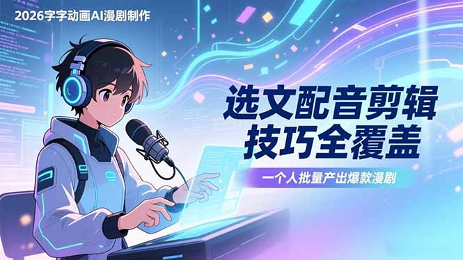 2026字字动画AI漫剧制作-1期，选文配音剪辑技巧全覆盖，一个人就能批量产出爆款漫剧青祥项目库-闲云创业网-老谢轻创网-中创网-福缘网-冒泡网-资源之家-魔方项目库青祥项目库