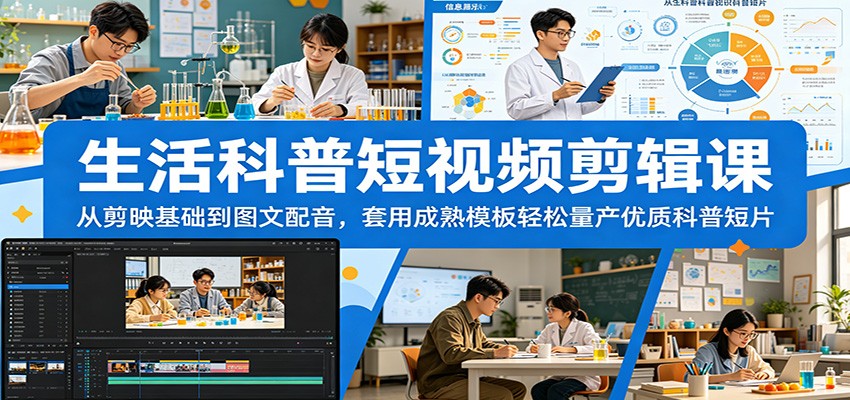 生活科普短视频剪辑课：从剪映基础到图文配音，套用成熟模板轻松量产优质科普短片青祥项目库-闲云创业网-老谢轻创网-中创网-福缘网-冒泡网-资源之家-魔方项目库青祥项目库