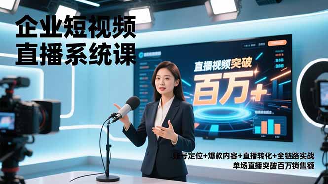 企业短视频直播系统课，账号定位+爆款内容+直播转化+全链路实战，单场直播突破百万销售额青祥项目库-闲云创业网-老谢轻创网-中创网-福缘网-冒泡网-资源之家-魔方项目库青祥项目库