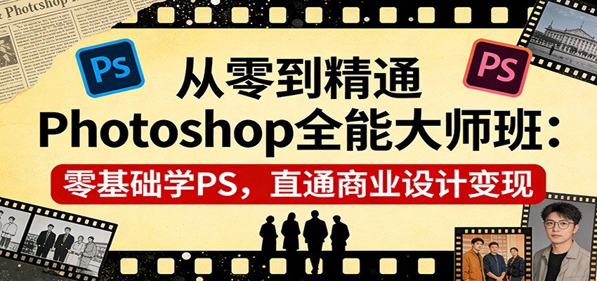 从零到精通Photoshop全能大师班：零基础学PS，直通商业设计变现青祥项目库-闲云创业网-老谢轻创网-中创网-福缘网-冒泡网-资源之家-魔方项目库青祥项目库