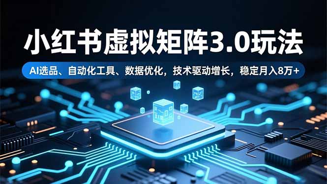 小红书虚拟矩阵3.0玩法，AI选品、自动化工具、数据优化，技术驱动增长，稳定月入8万+青祥项目库-闲云创业网-老谢轻创网-中创网-福缘网-冒泡网-资源之家-魔方项目库青祥项目库