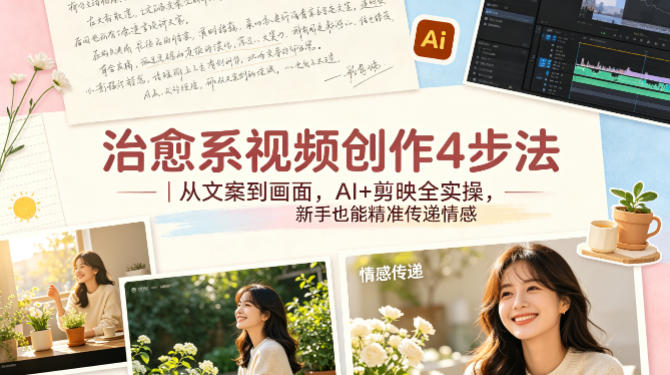 治愈系视频创作4步法｜从文案到画面，AI+剪映全实操，新手也能精准传递情感青祥项目库-闲云创业网-老谢轻创网-中创网-福缘网-冒泡网-资源之家-魔方项目库青祥项目库