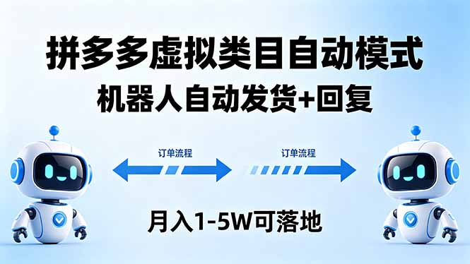多多虚拟类目自动模式，机器人自动发货 + 回复，月入 1-5W 可落地青祥项目库-闲云创业网-老谢轻创网-中创网-福缘网-冒泡网-资源之家-魔方项目库青祥项目库