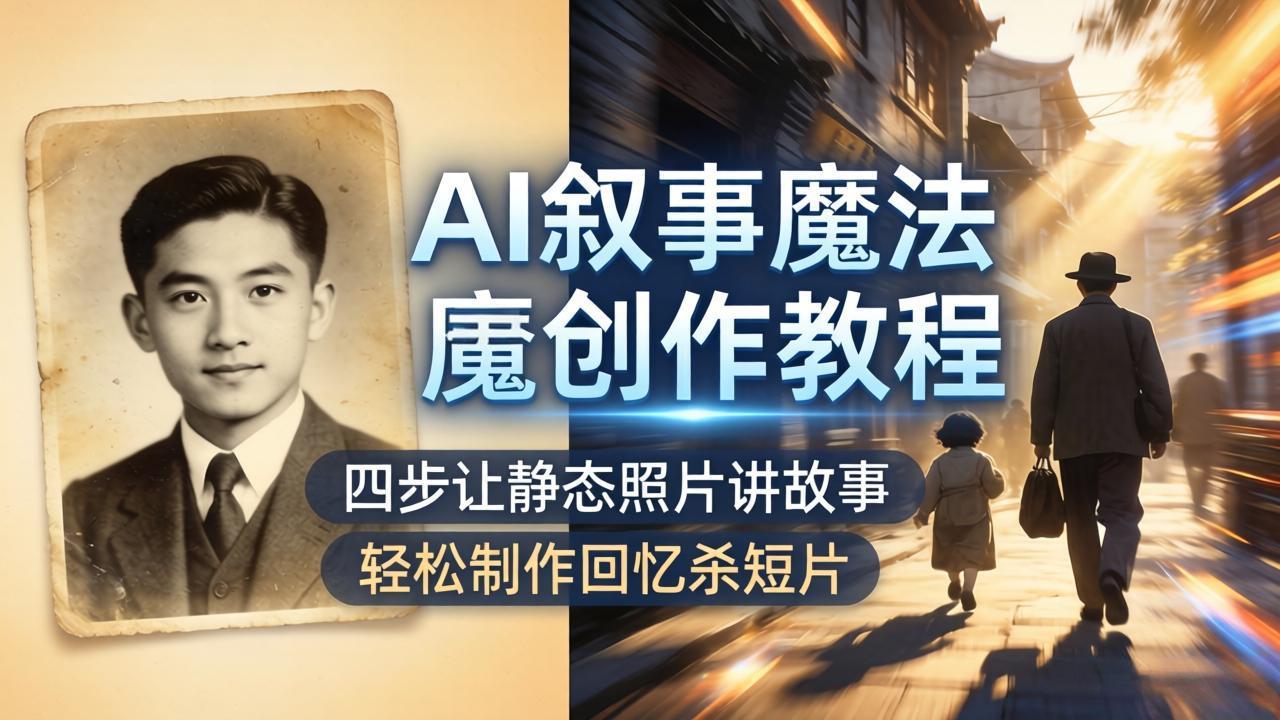 AI叙事魔法创作教程，四步让静态照片讲故事，老照片修复加动态特效，轻松制作回忆杀短片青祥项目库-闲云创业网-老谢轻创网-中创网-福缘网-冒泡网-资源之家-魔方项目库青祥项目库
