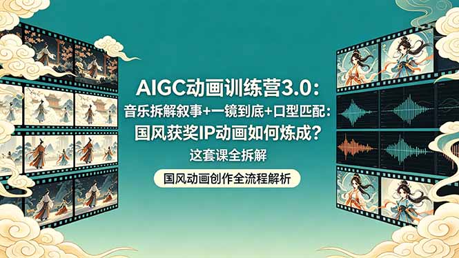 AIGC动画训练营3.0：音乐拆解叙事+一镜到底+口型匹配：国风获奖IP动画如何炼成？这套课全拆解青祥项目库-闲云创业网-老谢轻创网-中创网-福缘网-冒泡网-资源之家-魔方项目库青祥项目库