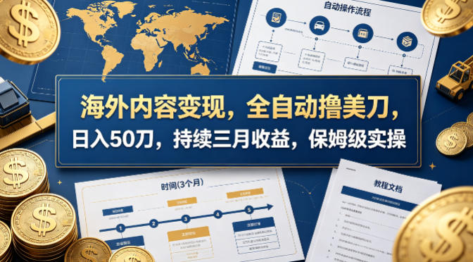 海外内容变现，全自动撸美刀，日入50刀，持续三月收益，保姆级实操【揭秘】青祥项目库-闲云创业网-老谢轻创网-中创网-福缘网-冒泡网-资源之家-魔方项目库青祥项目库