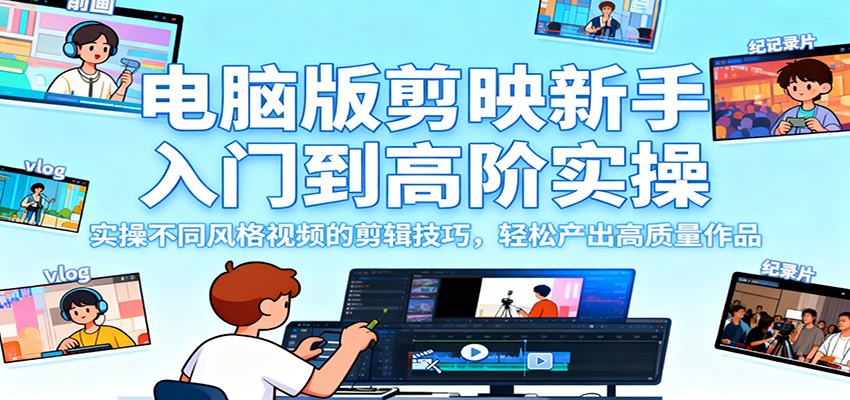 电脑版剪映新手入门到高阶实操，实操不同风格视频的剪辑技巧，轻松产出高质量作品青祥项目库-闲云创业网-老谢轻创网-中创网-福缘网-冒泡网-资源之家-魔方项目库青祥项目库