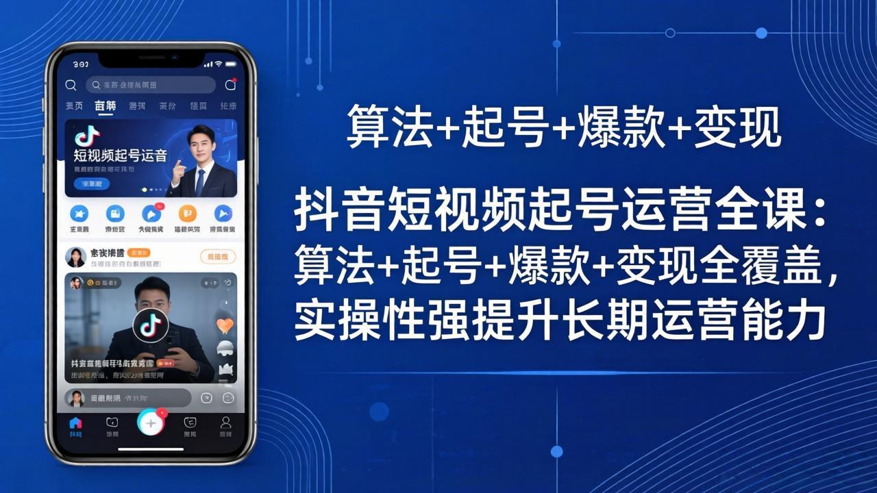 抖音短视频起号运营全课：算法+起号+爆款+变现全覆盖，实操性强提升长期运营能力青祥项目库-闲云创业网-老谢轻创网-中创网-福缘网-冒泡网-资源之家-魔方项目库青祥项目库