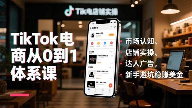 TikTok电商从0到1体系课，市场认知、店铺实操、达人广告，新手避坑稳赚美金青祥项目库-闲云创业网-老谢轻创网-中创网-福缘网-冒泡网-资源之家-魔方项目库青祥项目库