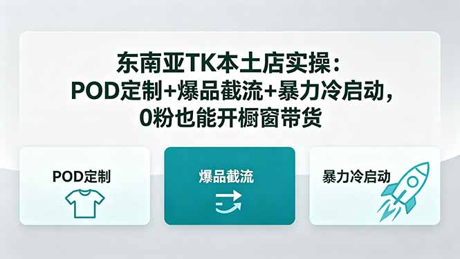 东南亚TK本土店实操：POD定制+爆品截流+暴力冷启动，0粉也能开橱窗带货青祥项目库-闲云创业网-老谢轻创网-中创网-福缘网-冒泡网-资源之家-魔方项目库青祥项目库