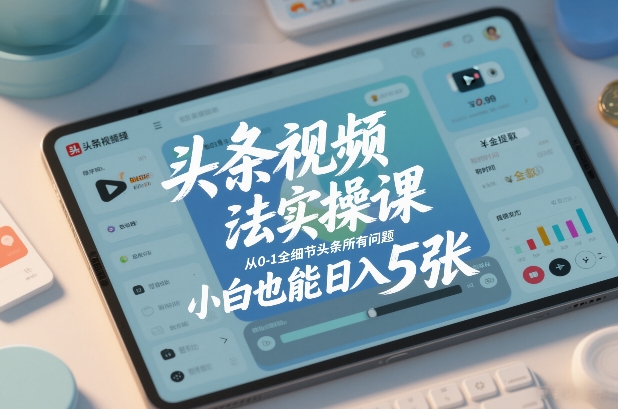 头条视频玩法实操课，从0-1全细节头条所有问题，小白也能日入5张青祥项目库-闲云创业网-老谢轻创网-中创网-福缘网-冒泡网-资源之家-魔方项目库青祥项目库