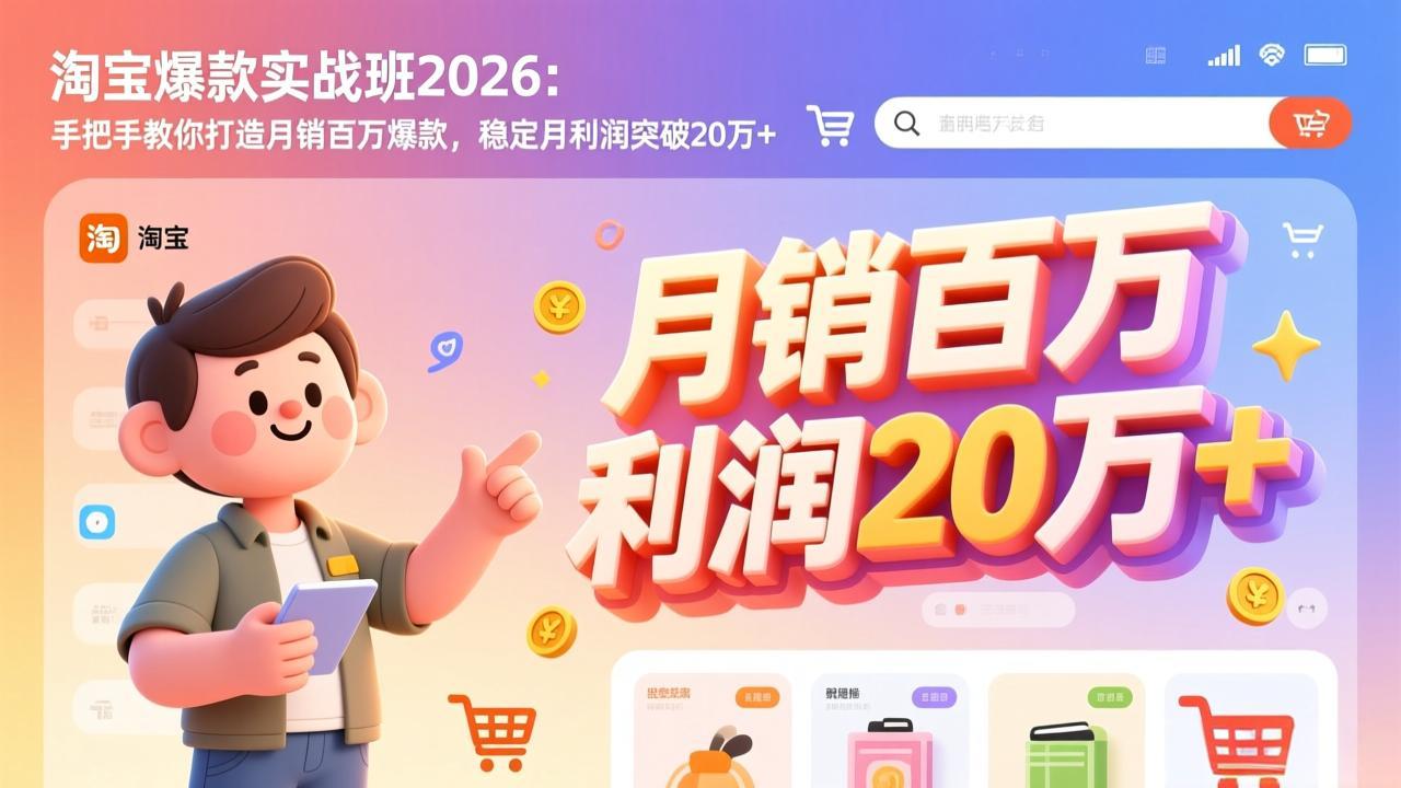淘宝爆款实战班-2026年2月更新：手把手教你打造月销百万爆款，稳定月利润突破20万+青祥项目库-闲云创业网-老谢轻创网-中创网-福缘网-冒泡网-资源之家-魔方项目库青祥项目库