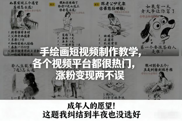 手绘画短视频制作教学，各个视频平台都很热门，涨粉变现两不误青祥项目库-闲云创业网-老谢轻创网-中创网-福缘网-冒泡网-资源之家-魔方项目库青祥项目库