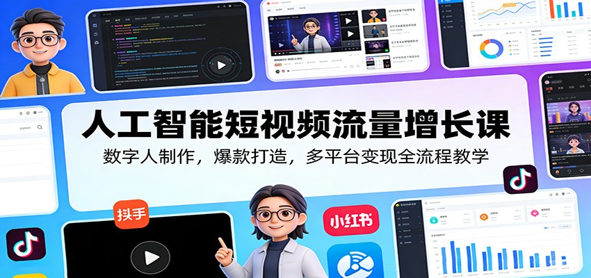 人工智能短视频流量增长课：数字人制作，爆款打造，多平台变现全流程教学青祥项目库-闲云创业网-老谢轻创网-中创网-福缘网-冒泡网-资源之家-魔方项目库青祥项目库
