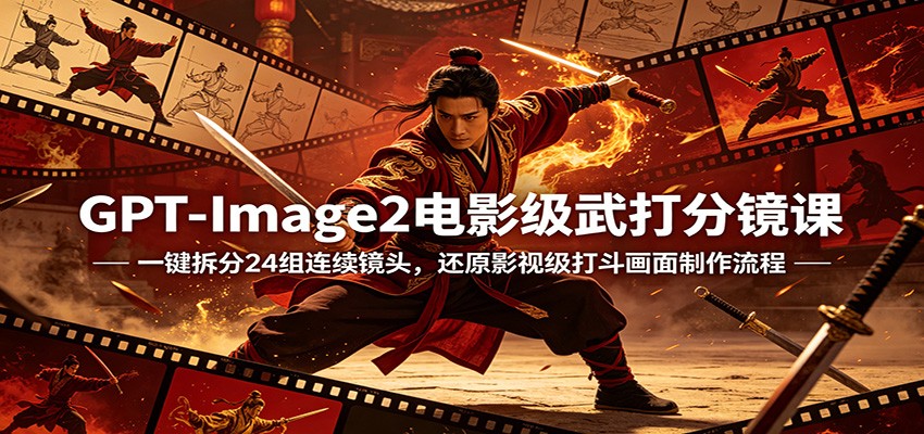 GPT-Image2电影级武打分镜课：一键拆分24组连续镜头，还原影视级打斗画面制作流程青祥项目库-闲云创业网-老谢轻创网-中创网-福缘网-冒泡网-资源之家-魔方项目库青祥项目库