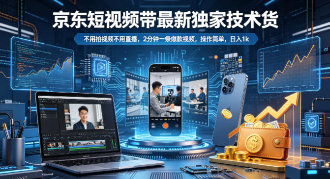 京东短视频带货最新独家技术，不用拍视频不用直播，2分钟一条爆款视频，操作简单，日入1k+【揭秘】青祥项目库-闲云创业网-老谢轻创网-中创网-福缘网-冒泡网-资源之家-魔方项目库青祥项目库