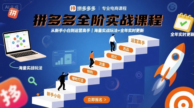 拼多多全阶实战课程,从新手小白到运营高手,海量实战玩法+全年实时更新【2025年10月更新】青祥项目库-闲云创业网-老谢轻创网-中创网-福缘网-冒泡网-资源之家-魔方项目库青祥项目库