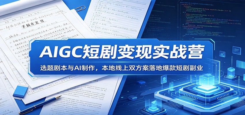AIGC短剧变现实战营：选题剧本与AI制作，本地线上双方案落地爆款短剧副业青祥项目库-闲云创业网-老谢轻创网-中创网-福缘网-冒泡网-资源之家-魔方项目库青祥项目库