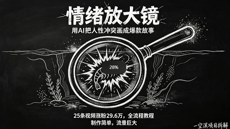 AI制作“情绪放大镜“视频，25条视频涨粉29.6W粉，流量巨大，制作简单，全流程教程青祥项目库-闲云创业网-老谢轻创网-中创网-福缘网-冒泡网-资源之家-魔方项目库青祥项目库