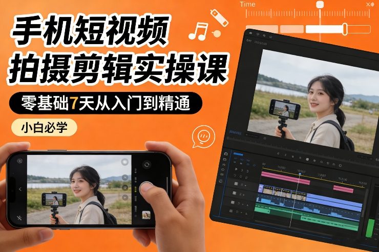 手机短视频拍摄剪辑实操课，零基础7天从入门到精通，小白必学青祥项目库-闲云创业网-老谢轻创网-中创网-福缘网-冒泡网-资源之家-魔方项目库青祥项目库