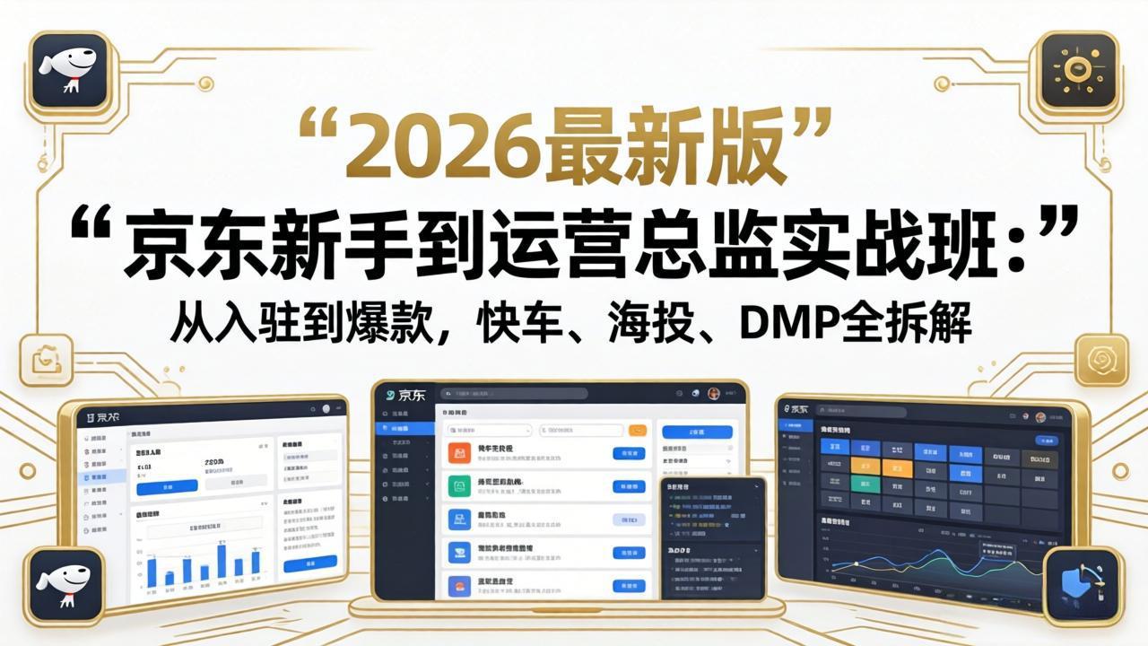 京东新手到运营总监实战班：从入驻到爆款，快车、海投、DMP全拆解，2026最新版青祥项目库-闲云创业网-老谢轻创网-中创网-福缘网-冒泡网-资源之家-魔方项目库青祥项目库