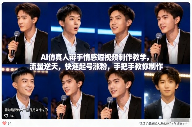 AI仿真人辩手情感短视频制作教学，流量逆天，快速起号涨粉，手把手教你制作青祥项目库-闲云创业网-老谢轻创网-中创网-福缘网-冒泡网-资源之家-魔方项目库青祥项目库