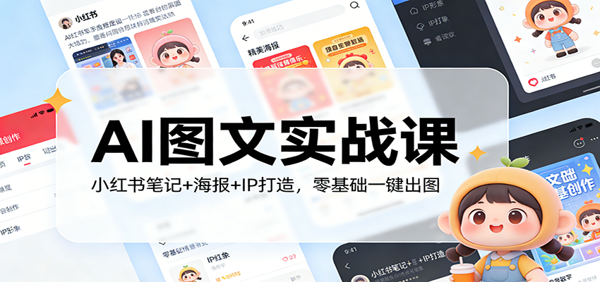 AI图文实战课：小红书笔记+海报+IP打造，零基础一键出图青祥项目库-闲云创业网-老谢轻创网-中创网-福缘网-冒泡网-资源之家-魔方项目库青祥项目库