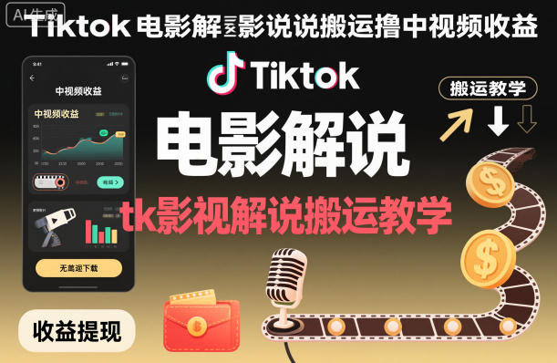 Tiktok电影解说搬运撸中视频收益，tk影视解说搬运教学青祥项目库-闲云创业网-老谢轻创网-中创网-福缘网-冒泡网-资源之家-魔方项目库青祥项目库