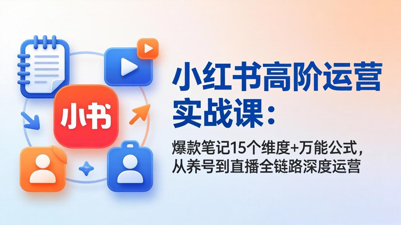 小红书高阶运营实战课：爆款笔记15个维度+万能公式，从养号到直播全链路深度运营青祥项目库-闲云创业网-老谢轻创网-中创网-福缘网-冒泡网-资源之家-魔方项目库青祥项目库