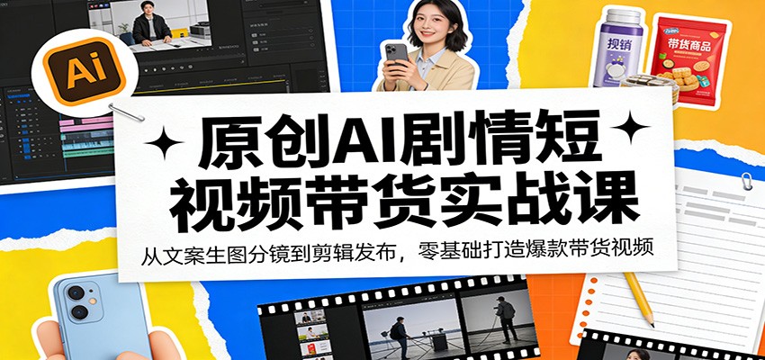 原创AI剧情短视频带货实战课：从文案生图分镜到剪辑发布，零基础打造爆款带货视频青祥项目库-闲云创业网-老谢轻创网-中创网-福缘网-冒泡网-资源之家-魔方项目库青祥项目库