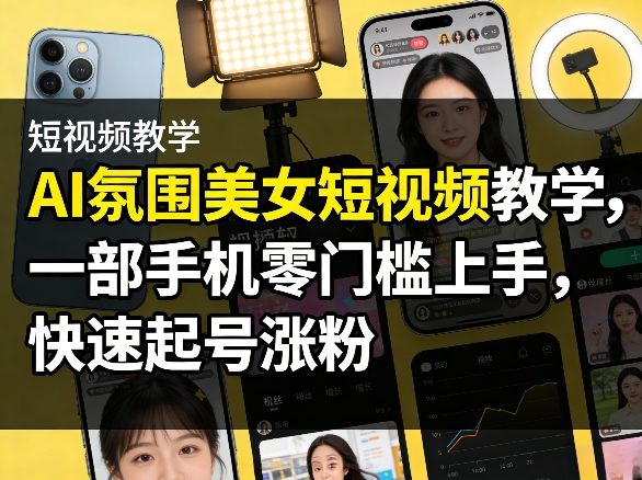 AI氛围美女短视频教学，一部手机零门槛上手，快速起号涨粉青祥项目库-闲云创业网-老谢轻创网-中创网-福缘网-冒泡网-资源之家-魔方项目库青祥项目库