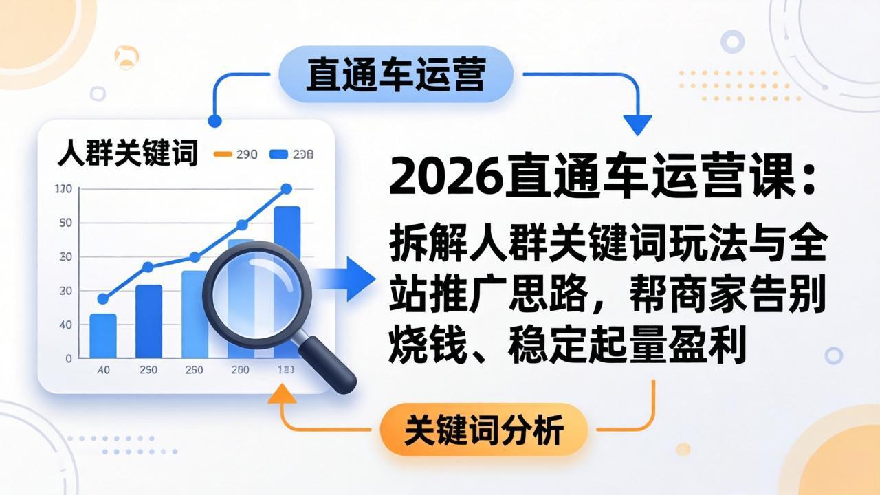 2026直通车运营课：拆解人群关键词玩法与全站推广思路，帮商家告别烧钱、稳定起量盈利青祥项目库-闲云创业网-老谢轻创网-中创网-福缘网-冒泡网-资源之家-魔方项目库青祥项目库