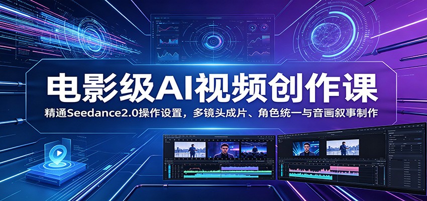 电影级AI视频创作课：精通Seedance2.0操作设置，多镜头成片、角色统一与音画叙事制作青祥项目库-闲云创业网-老谢轻创网-中创网-福缘网-冒泡网-资源之家-魔方项目库青祥项目库
