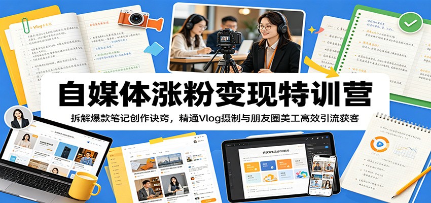 自媒体涨粉变现特训营：拆解爆款笔记创作诀窍，精通Vlog摄制与朋友圈美工高效引流获客青祥项目库-闲云创业网-老谢轻创网-中创网-福缘网-冒泡网-资源之家-魔方项目库青祥项目库