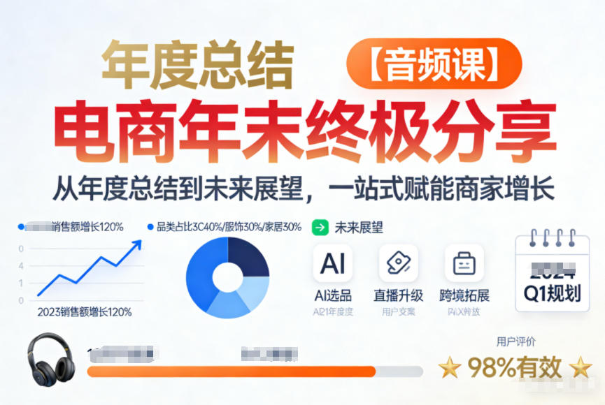 电商年未终极分享，从年度总结到未来展望，一站式赋能商家增长【音频课】青祥项目库-闲云创业网-老谢轻创网-中创网-福缘网-冒泡网-资源之家-魔方项目库青祥项目库