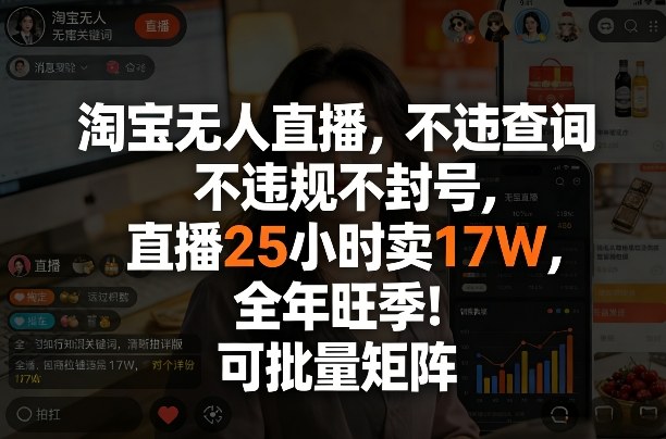 淘宝无人直播，不违规不封号，直播25小时卖17W，全年旺季！可批量矩阵【揭秘】青祥项目库-闲云创业网-老谢轻创网-中创网-福缘网-冒泡网-资源之家-魔方项目库青祥项目库