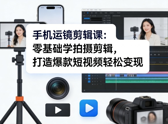 手机运镜剪辑课：零基础学拍摄剪辑，打造爆款短视频轻松变现青祥项目库-闲云创业网-老谢轻创网-中创网-福缘网-冒泡网-资源之家-魔方项目库青祥项目库