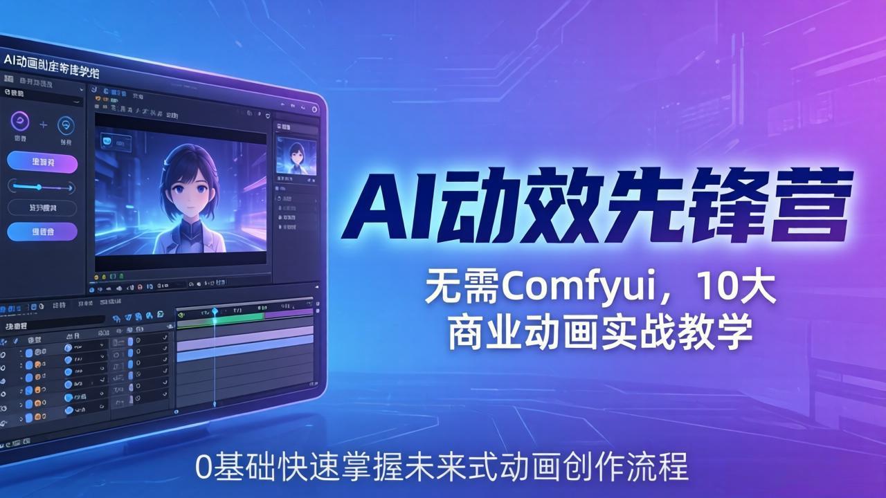 AI 动效先锋营：无需Comfyui，10大商业动画实战教学，0基础快速掌握未来式动画创作流程青祥项目库-闲云创业网-老谢轻创网-中创网-福缘网-冒泡网-资源之家-魔方项目库青祥项目库