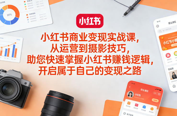 小红书商业变现实战课，从运营到摄影技巧，助您快速掌握小红书賺钱逻辑，开启属于自己的变现之路青祥项目库-闲云创业网-老谢轻创网-中创网-福缘网-冒泡网-资源之家-魔方项目库青祥项目库