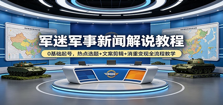 军迷军事新闻解说教程：0基础起号，热点选题+文案剪辑+消重变现全流程教学青祥项目库-闲云创业网-老谢轻创网-中创网-福缘网-冒泡网-资源之家-魔方项目库青祥项目库